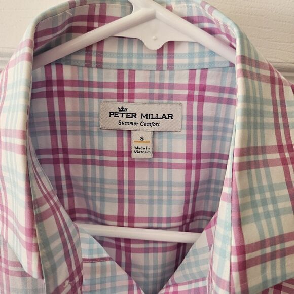 Peter Millar Summer Comfort Mens Plaid Button Down Shirt Size S Short Sleeve - Picture 2 of 4